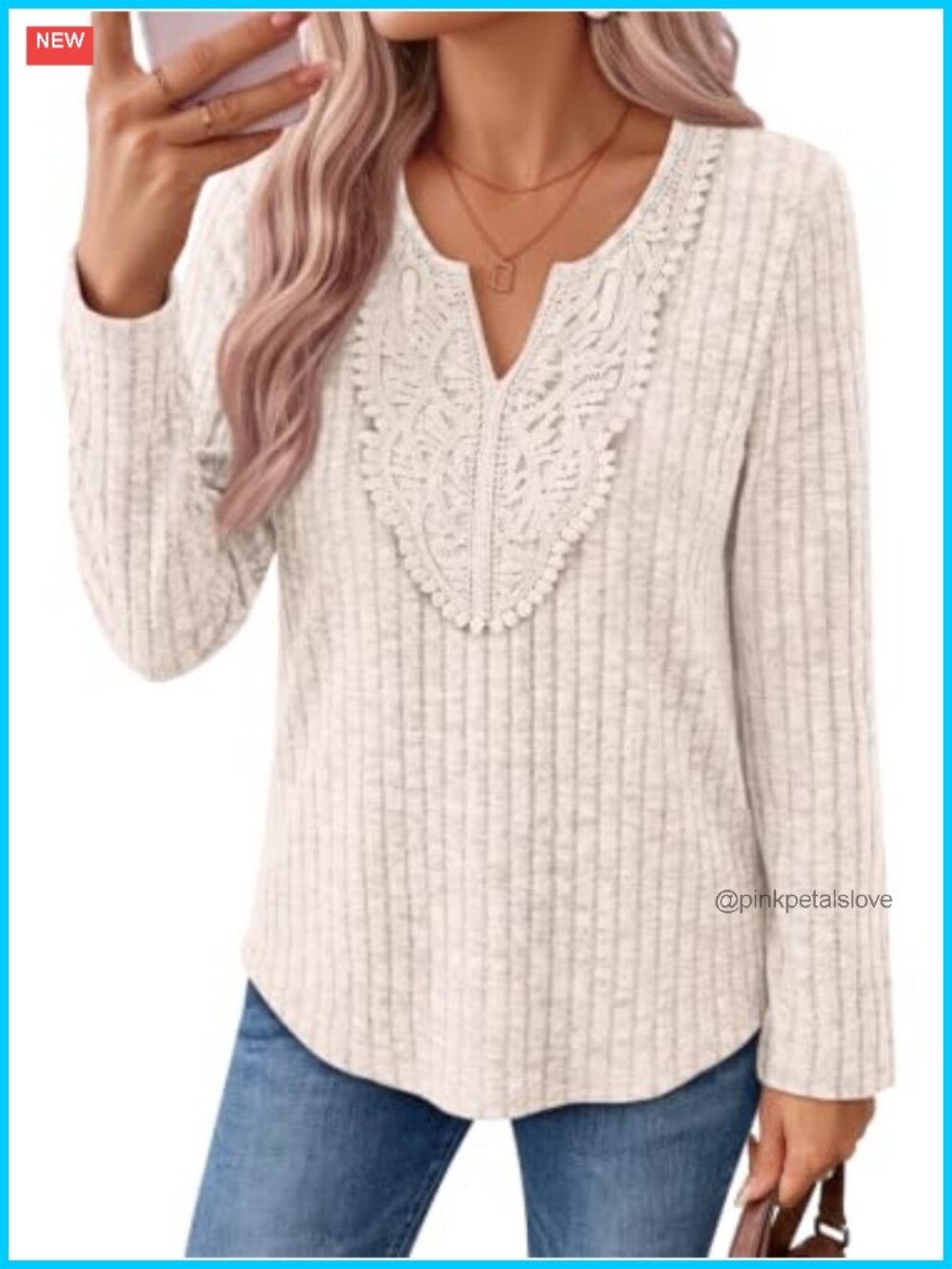 Lace V Neck Long Sleeve Tunic Top Boho Blouse Fall Shirt